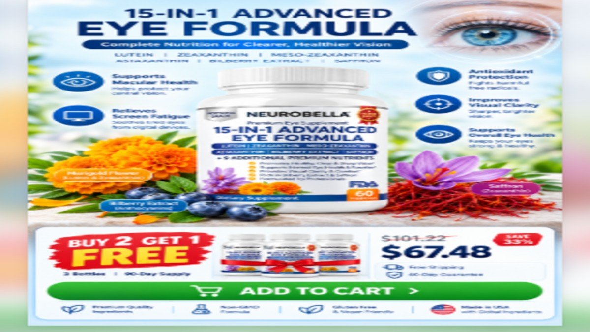 Neurobella ingredients breakdown including lutein and bilberry with add to cart button.