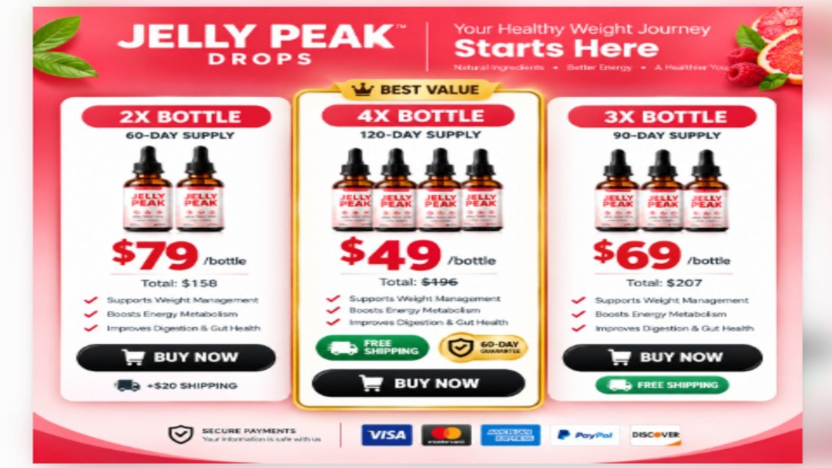  Jelly Peak Drops pricing packages showing 2-bottle, 3-bottle, and 4-bottle options with prices $79, $69, and $49