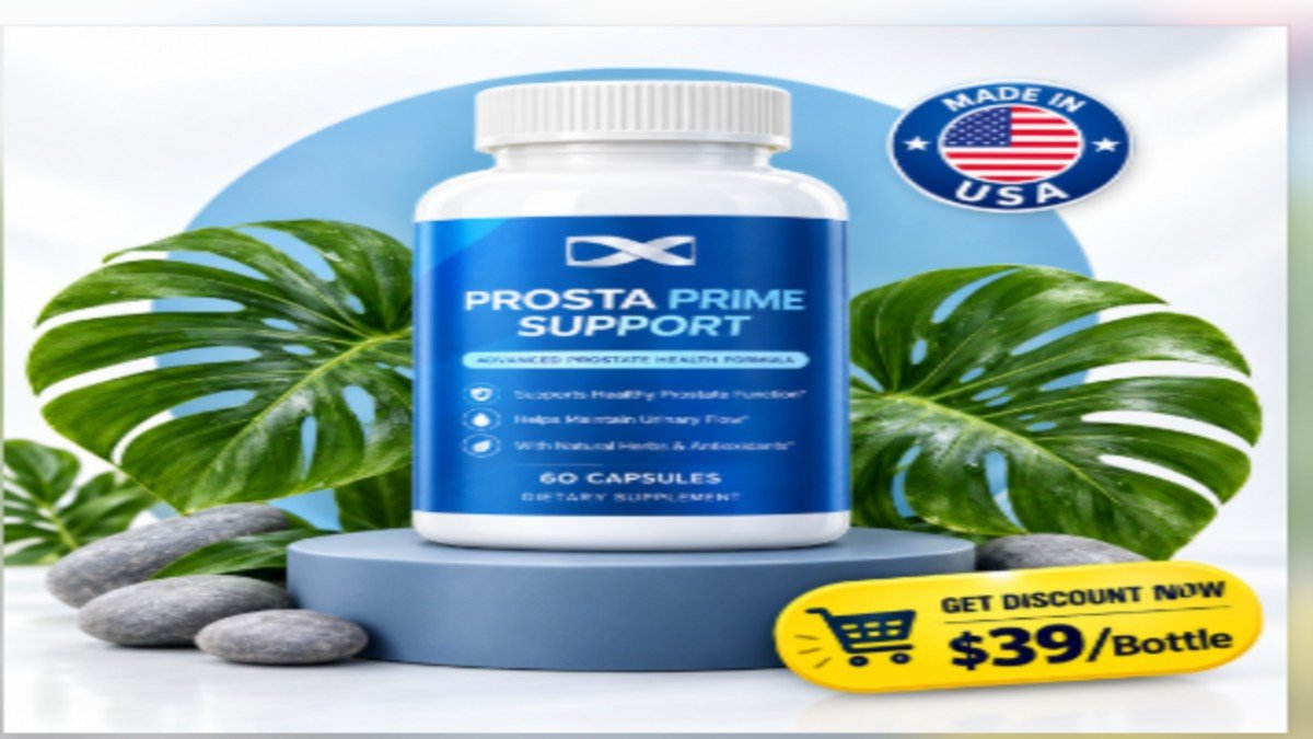 ProstaPrime Support Prostate Health Supplement - Official Product ProstaPrime Support prostate health supplement bottle with natural ingredients display